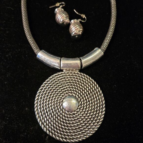 NWOT Silver Necklace + Earrings Chunky - Picture 1 of 8